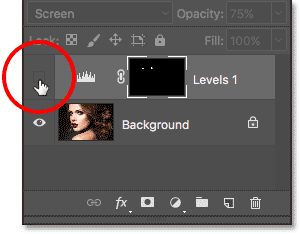 Clicking again on the visibility icon for the Levels adjustment layer. 