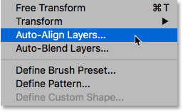 Selecting the Auto-Align Layers command from under the Edit menu. 