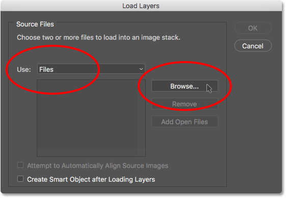 The Load Layers dialog box in Photoshop. 