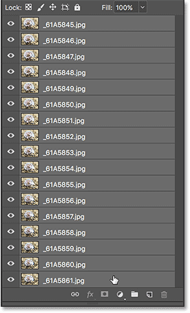 Selecting all of the layers in the Layers panel. 