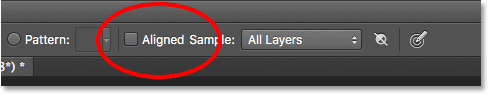 The Aligned option for the Healing Brush is unchecked. Image © 2016 Photoshop Essentials.com