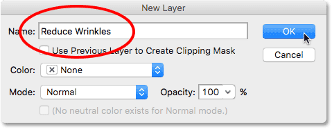 The New Layer dialog box in Photoshop. Image © 2016 Photoshop Essentials.com