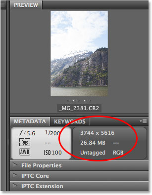 Viewing the Metadata panel in Adobe Bridge. Image © 2013 Photoshop Essentials.com