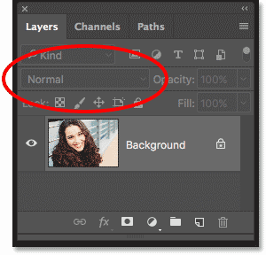 The blend mode option in the Layers panel is grayed out in Photoshop