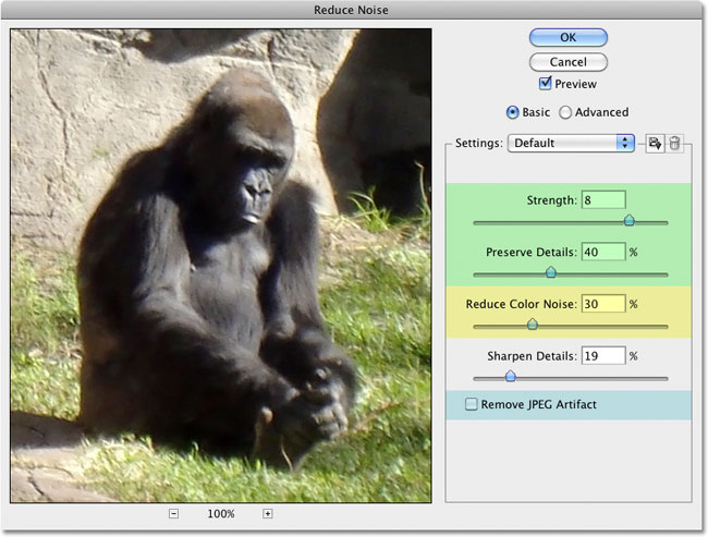 The Reduce Noise filter in Photoshop. Image © 2010 Photoshop Essentials.com
