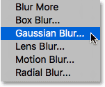 Selecting the Gaussian Blur filter. 