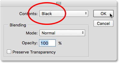Changing Contents to Black in the Fill dialog box. 