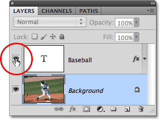 The layer visibility icon in the Layers panel in Photoshop.