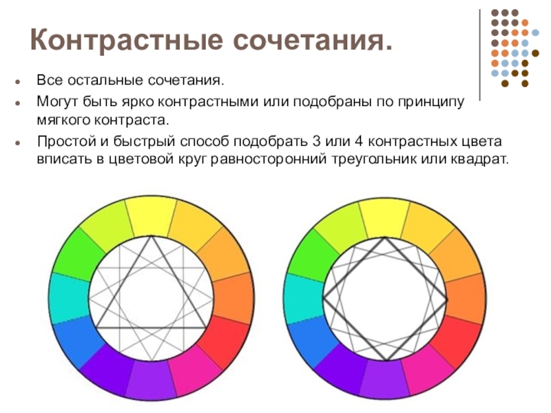 Что означает контраст. Контрастные цвета. Контрастные сочетания цветов. Родственные цвета в цветовом круге. Гармоничное сочетание контрастных цветов.