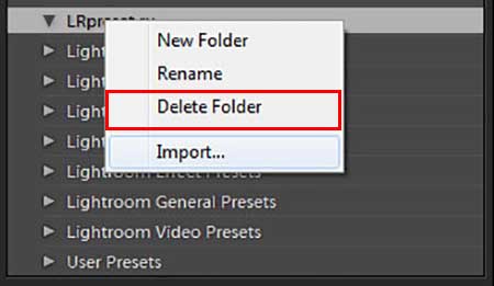 Как удалить пресет в Lightroom